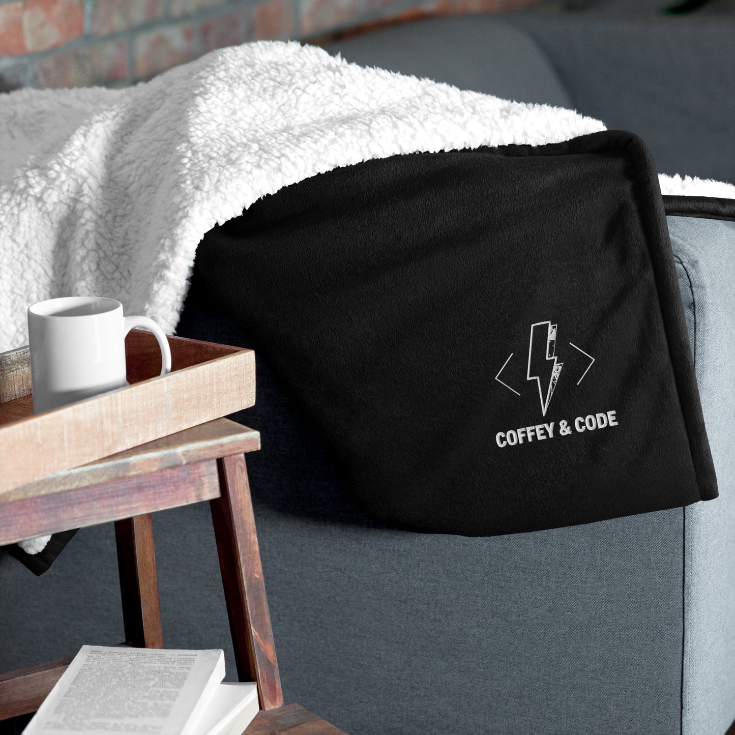 Coffey & Code Embroidered Premium Sherpa Blanket